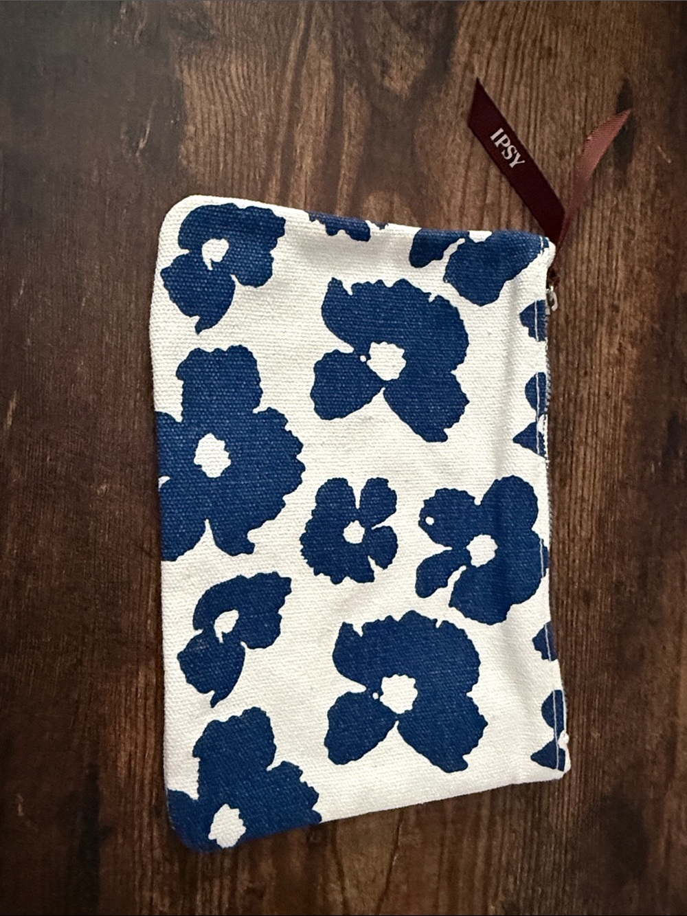 ipsy Navy Floral Canvas Pouch
